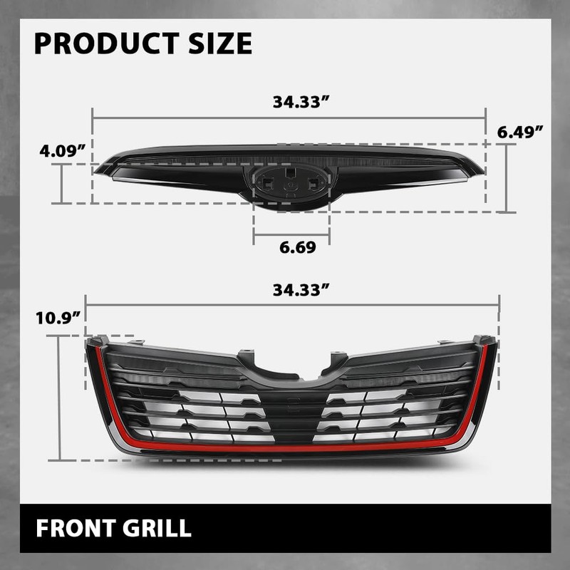 G-PLUS Front Grill w/Camera Hole Gloss Black w/Red Line Compatible