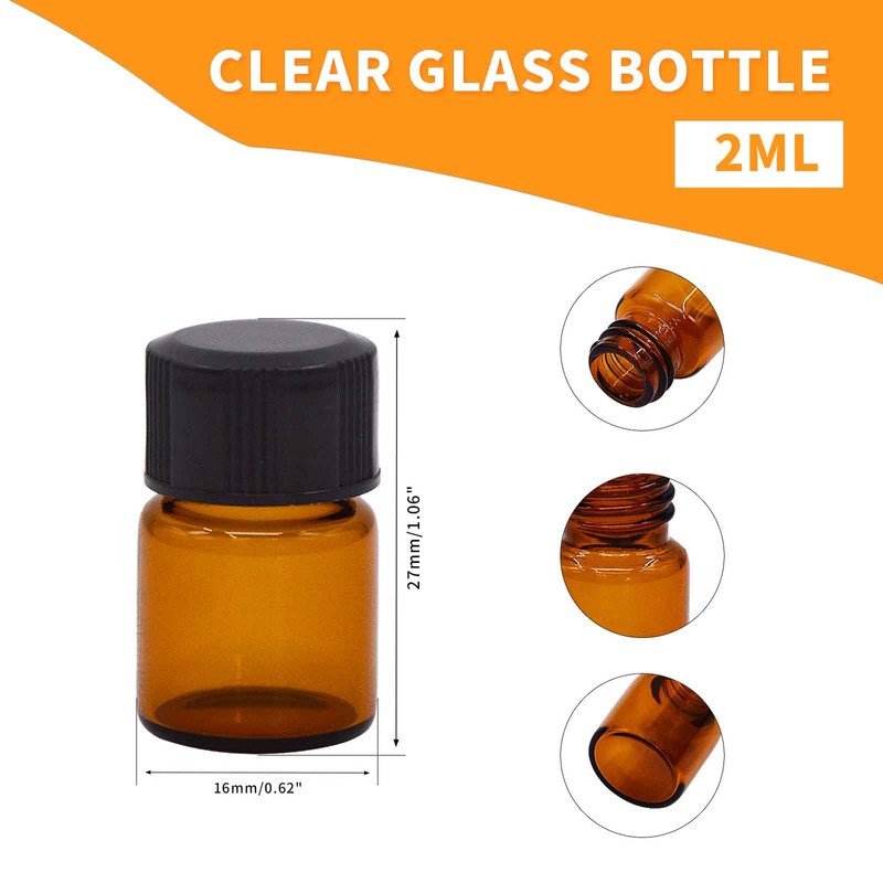PENCK 10pcs 2ml Little Brown Glass Bottle Vials with Black
