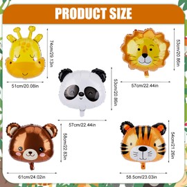 5pcs Jungle Safari Animal Balloons, Cute Jungle Theme Zoo Party Supplies Animal Head Balloons Giraffe Lion Tiger Bear Panda Shaped for Birthday Party Decor