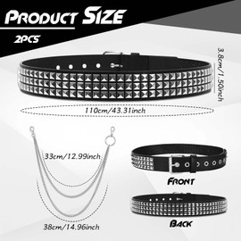 Punk Rock Rivet Belt for Punk Leather Belt Gothic Belt Black Studded Belt - Punk Rock Rivet Belt with Double Layer Chain, Perfect for Gothic, Emo, Grunge and Punk Outfit