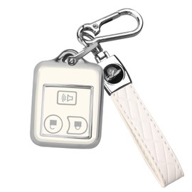 QBUC for Ford 3 Buttons Key Fob Cover, Soft TPU Full Protector for Ford F150 F250 F350 Edge Escape Explorer Ranger, Lincoln, Mercury, Mazda Key fob Case with Keychain (White-Silvery)