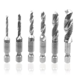 Tap Drill Set, Hexagonal Shaft, Carbide Drill, For Stainless Steel, Drill Tap, Chamfering Tap, Spiral, Multi-functional, Drilling and Threading, Spiral Tap, M3, M4, M5, M6, M8, M10, Set of 6, HSS High