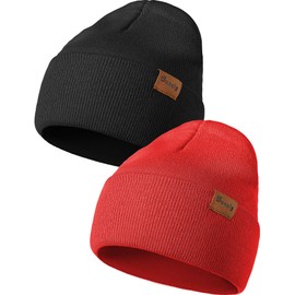 Black and Red Beanie Hats for Men Women, Warm Winter Snow Skull Caps, Daily Thermal Stocking Caps, Fall Spring Knit Cookies Beanie, Striped Cuffed Beanie Ski Skate Hiking for Men