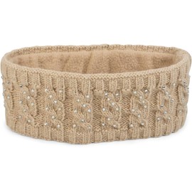 styleBREAKER Women Browband with plait pattern and rhinestones, soft fleece lining, hair band, headband 04026001, color:Beige