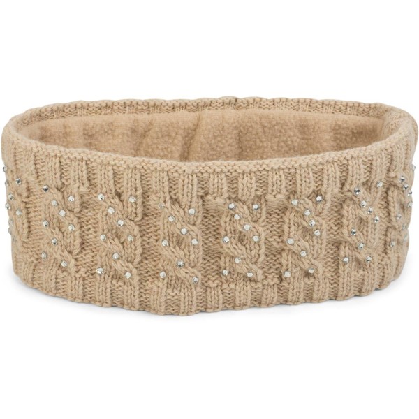 styleBREAKER Women Browband with plait pattern and rhinestones, soft fleece