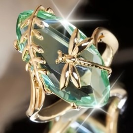 Elegant Dragonfly Ring with Wate Rish Zirconia - Perfect Anniversary or Birthday Gift for Her, Bohemian Style, 14K Golden PlatedColor: Silver, Ring Size: 8