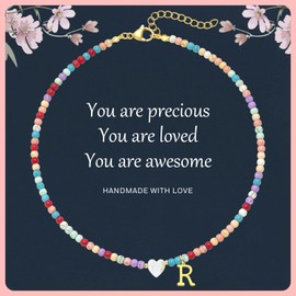 JUNYANGY Initial Necklaces for Women,Colorful Beaded Choker Necklaces for Women Gifts Bohemian Letter Choker Necklace Jewelry for Women Birthday Gifts