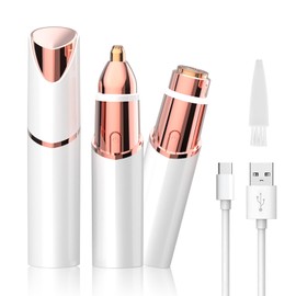 Facial Hair Removal Eyebrow Trimmer 2 in 1 - Facial Hair Remover for Women - Rechargeable Travel Facial Hair Razor Lady Bikini Shaver for Face Lips Peach Fuzz Eye Brow Nose Hair Chin Armpit (White)