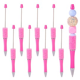 Spritewelry 10 Pcs Glittery Diamond Beadable Pens,Pink Plastic Ballpoint Pen, Shaft Black Ink Rhinestone Beaded Pens for Students Teacher Writer Gift Making Supplies