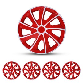I1MOTOR Hubcaps 16'', Wheel Rim Cover Universal R16 Hub Caps, Snap On Car Pickup Truck SUV, Wheel Covers, ABS & PC Material, Set of 4, 16-Inch, White & Red Lacquer