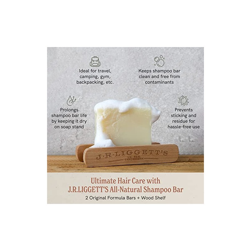 J. R. Liggett 2 Original Shampoo Bars + Wood Shelf