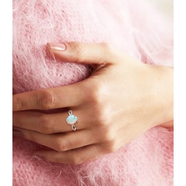 DOLIOX White Oval Opal Ring for Women 925 Sterling Silver Size 5