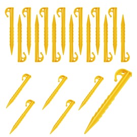 Plastic Tent Pegs, 20 Yellow Camping Stakes, Awning Pegs, for Canopies, Tarps and Garden Weed Mats, Reusable Camping accessorie