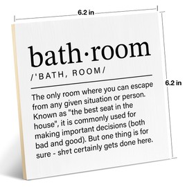 Bathroom Decor Bathroom Definition Wood Sign Bathroom Sayings Wood Plaque Tabletop Signs Decorative Desk Sign 6.2 X 6.2 Inches