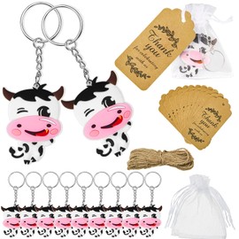 91 Pieces Cow Keychains with Thanks Kraft Tags 1st Birthday Party Favors 30 Sets Cow Keychain Goodie Present with Thanks Kraft Tags White Organza Bags for Thanksgiving Day Birthday Party Supplies