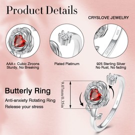 CRYSLOVE Anxiety Ring Adjustable Ring Women's S925 Sterling Silver Rose Petal Anxiety Rings Women's Anti Stress Rose Flower Spinner Fidget Ring Jewellery Gifts Women Gifts for Mother's Day, No