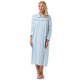 Lady Olga Ladies Womens Long Sleeve Warm Soft Wincyette Nightdress Nightie (Blue, 12-14)