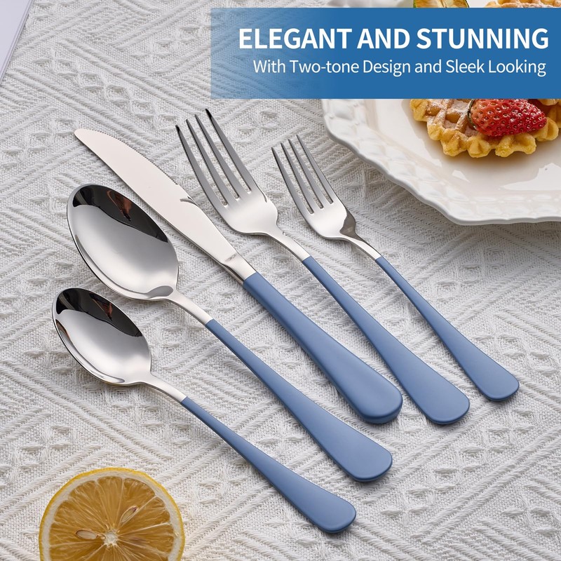 Moxinox 20-Piece Grey Blue Silverware Set, 18/0 Stainless Steel Grey