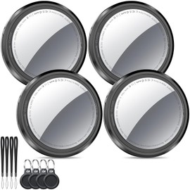 QCOQ Air Tracker Tags-4 Pack Black | Bluetooth Tracker Work with Apple Find My (iOS Only), Smart Tag with Protective Case/Keychain/Lanyard, Item Finder for Luggage/Key/Suitcase, Replaceable Battery