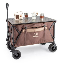 Whitsunday Beach Wagon Cart, 440Lbs Heavy Duty Folding Wagon with All Terrian Wheel, Collapsible Utility Camping Park Wagon Cart with Aluminum Tabletop