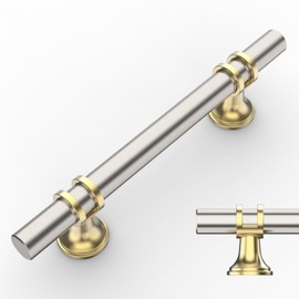 Amerdeco UK0002 Furniture Handles, Nickel Gold Cabinet Handles, Kitchen Handles, 96 mm Hole Spacing, Drawer Handles, Drawer Handles, Handles for Kitchen Cabinets, Wardrobe, Pack of 10