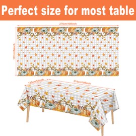 3 Pack Thanksgiving Tablecloth Disposable, Fall Theme Plastic Table Cover Thanksgiving Pumpkin Maple Leave Tablecloths for Autumn Party Decorations and Thanks giving Party Decorations, 54 x 108 inch