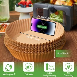 200PCS Air Fryer Liners Disposable: Round 7.9 Inch Non-Stick Airfryer Paper Liners - Food Grade Parchment Paper for 5 6 7 8 QT Air Fryer Baking and Roasting - Waterproof and OilProof (10 Inch on Top)