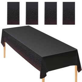 Toplive 4 Pack Party Tablecloth, Black and Gold Plastic Tablecloth, 54 x 108 Inch, Polka Dots, Disposable Tablecloth, Rectangular, Party Tablecloth, for Picnic, Baby Shower, Birthday
