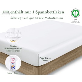 Spannbettlaken 160x200cm 100% Bio-Baumwolle, kühlendes Perkal-Gewebe, leicht, Übergangspassung, knackig, mit tiefer Tasche-Weiß Spannbetttuch von California Design Den