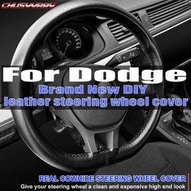 CHUSYYRAY For 2006-2020 Dodge Ram 1500 2500 3500- Leather Wrap Steering Wheel Cover, Black