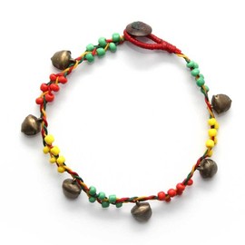 Idin Handmade Anklet - Handmade multicoloured wax cord plaited with beads and bells rasta style anklet (25 cm)
