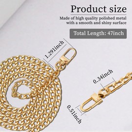 WisePoint Purse Chain Strap, 120 cm Metal Replacement Strap for Women, Detachable Metal Chain Strap with Swivel Snap Hooks for DIY Handbag, Clutch Bag, Shoulder Bag, Crossbody Bag (golden)