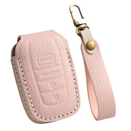 Hontumax Genuine Leather Key Fob Case Cover for Toyota Tundra Venza Corolla Sequoia Tacoma Highlander Crown Land Cruiser Prius Mirai BZ4X Camry 4Runner 2025 (Pink)