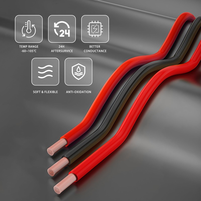 22 Gauge Flexible Electrical Wire 50FT Black and 50FT Red