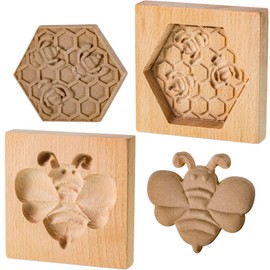 Carved Wooden Cookie Mold, Baking Embossing Cookies Stamp Mold Cutter Funny 3D Honeybee Cookie Mold Wood Honeycomb Cookie Mold for Christmas Kitchen DIY Baking Tools (Bee, Honeycomb)