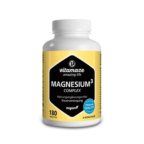 Magnesium Komplex hochdosiert, 350 mg elementares Magnesium mit 24h Depot-Effekt, 180 Tabletten vegan, Magnesium-Citrat-Carbonat-Oxid ohne Zusatzstoffe, Made in Germany