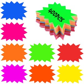 HMIEPRS 400 PCS Starburst Sign Star Burst Attractive Fluorescent Neon Sign Great for Store Sale Retail Home Garage Sale Tag, Nice Decoration, 8 Bright Color