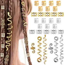 30 Pieces Dreadlock Hair Accessories, Gold Silver Spiral Metal Hair Beads Hair Jewelry, Spiral Coil Braids Hair Jewel Decorations Dreadlock Accessories for Women Hairstyle Decoration