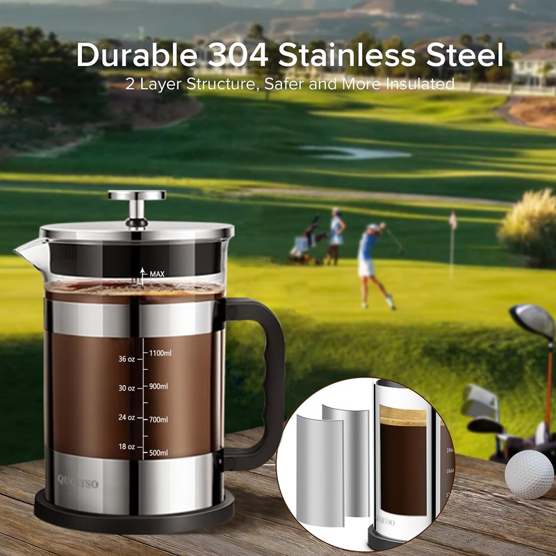QUQIYSO French Press Coffee Maker 51oz 304 Stainless Steel French