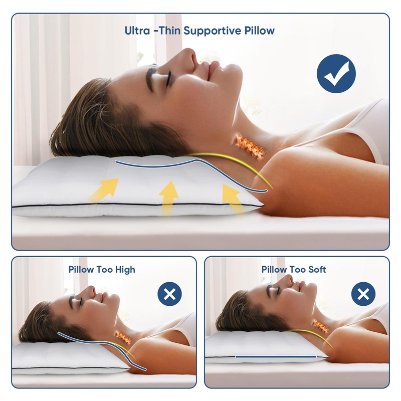 MINUPWELL 2 Packs Ultra Thin Pillows, Flat Pillows for Sleeping