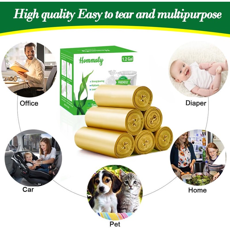 Hommaly 2.6 Gallon 240 pcs Small Golden Trash Bags, Strong
