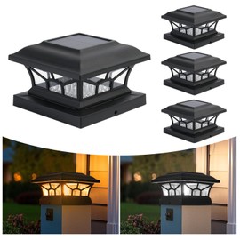 DAMAYCA 4 Pack Solar Post Cap Lights Outdoor Waterproof, Fits 4x4, 5x5, 6x6 Wooden & Vinyl Fence Decks, Edison LED Bulb with Warm & Cool White Light Modes