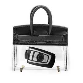 DUSCOKE Mini Creative Handbag Car Key Case, Exquisite Transparent Key Chain Holder Bag, Cute Key Fob Keychain Case Small Handbag for Woman Girl (Black)