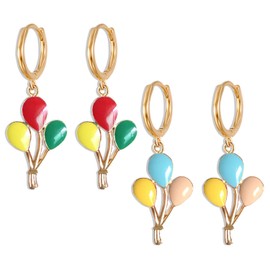 WUWEIJIAJIA 2 Pairs Gold Cute Colorful Enamel Balloons Hoop Dangle Drop Earrings Set for Women Statement Trendy Sweet Non-Tarnish (2-piece set)