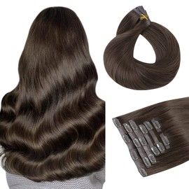 HOTBANANA Seamless Clip in Hair Extensions 20 inch 150g 7pcs Ombre Light Dark Brown Clip in Remy Human Hair Extensions Straight Hair Invisible PU Skin Weft