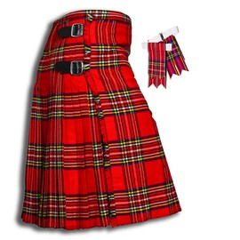 UMAM Kilt for Men, Premium Traditional Scottish Men's Kilt & Flashes - 5 Yard 16 oz Acrylic Wool (Royal Stewart Belly Button Waist 36")