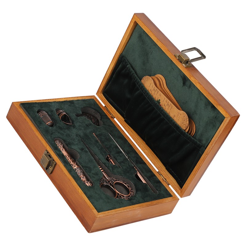 Vintage Embroidery Scissors Set Wooden Stainless Steel Sewing Box Scissors