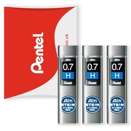 Pentel Ain Stein Mechanical Leads - Automatic / Mechanical Pencils - In Pentel Cushion Packaging - 0.7mm H Class - 3 Pack (120 Leads)