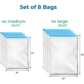 ROOMIER LIFE 8 PACK LARGE ROLL-UP COMPRESSION SPACE SAVER BAGS VACUUM-FREE REUSABLE