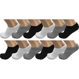 Low Cut Thin Ankle Socks for Men, 12 Pairs Comfortable Breathable Lightweight Bulk Pack (Assorted White/Black/Gray, Sock Size 10-13 (Mens Shoe sizes 7-12))